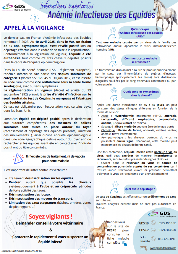 Anémie infectieuse des équidés –> Appel à vigilance